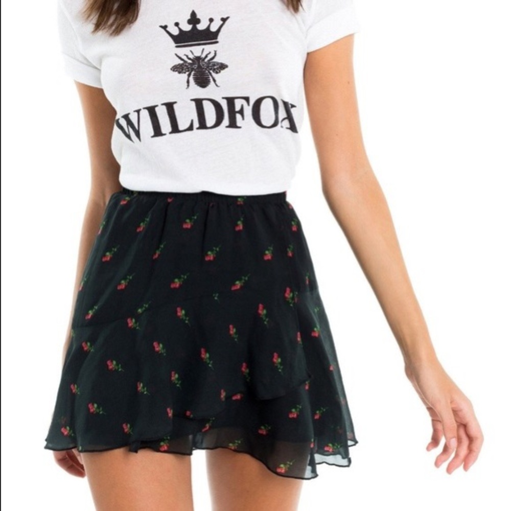 Wildfox Bethany Rose Floral Black Mini Skirt
